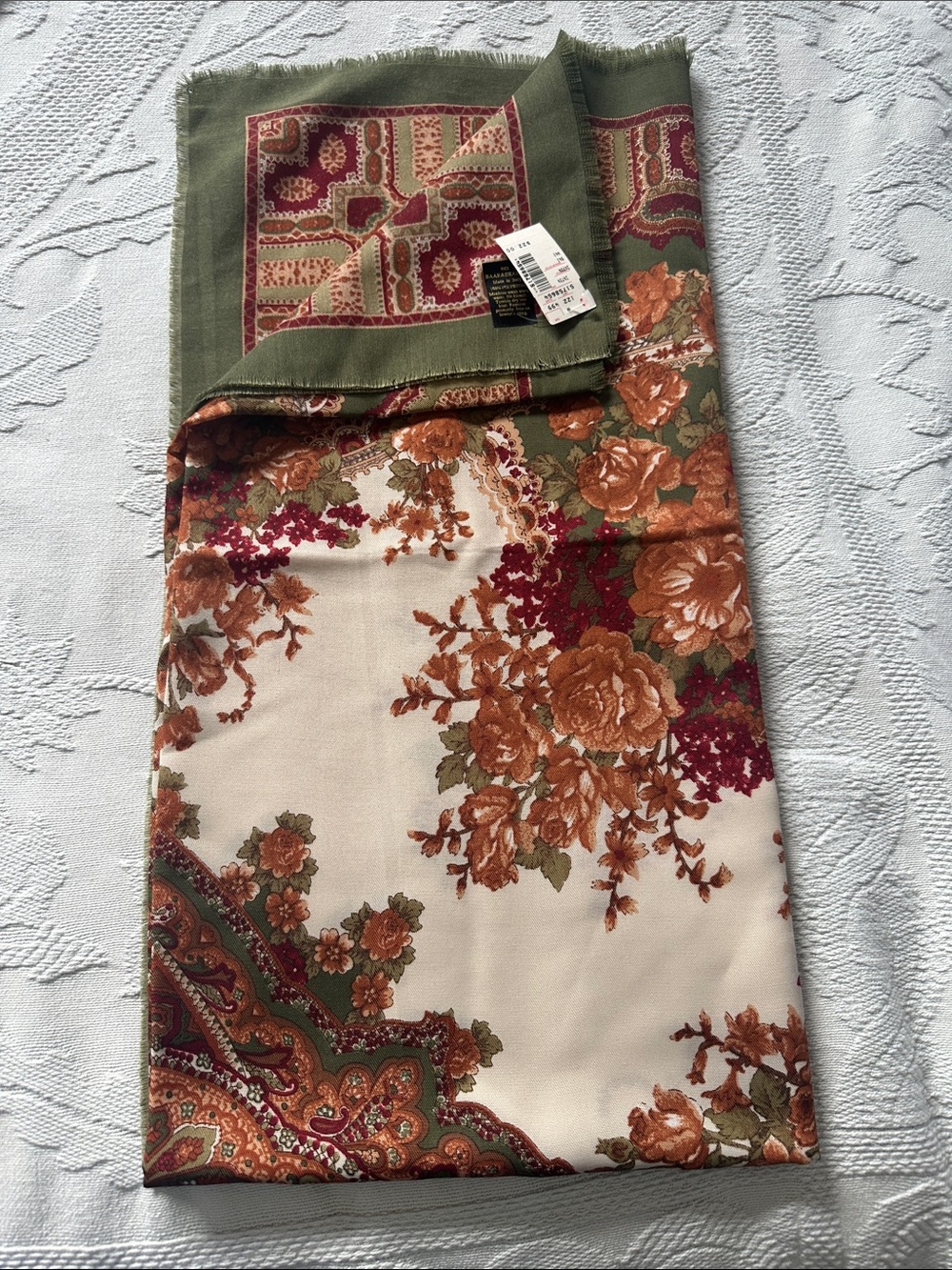 Floral Paisley Wrap Scarf - Olive, Cream & Rust